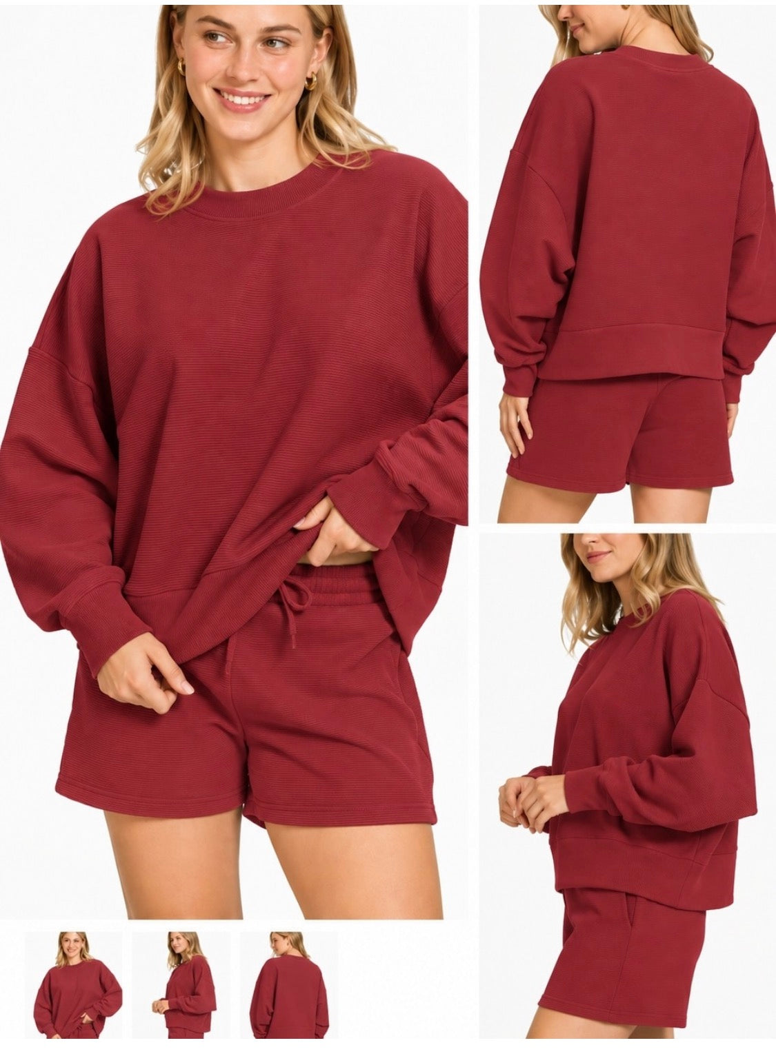 Zenana Ribbed Oversized Long Sleeve Top & Shorts Set