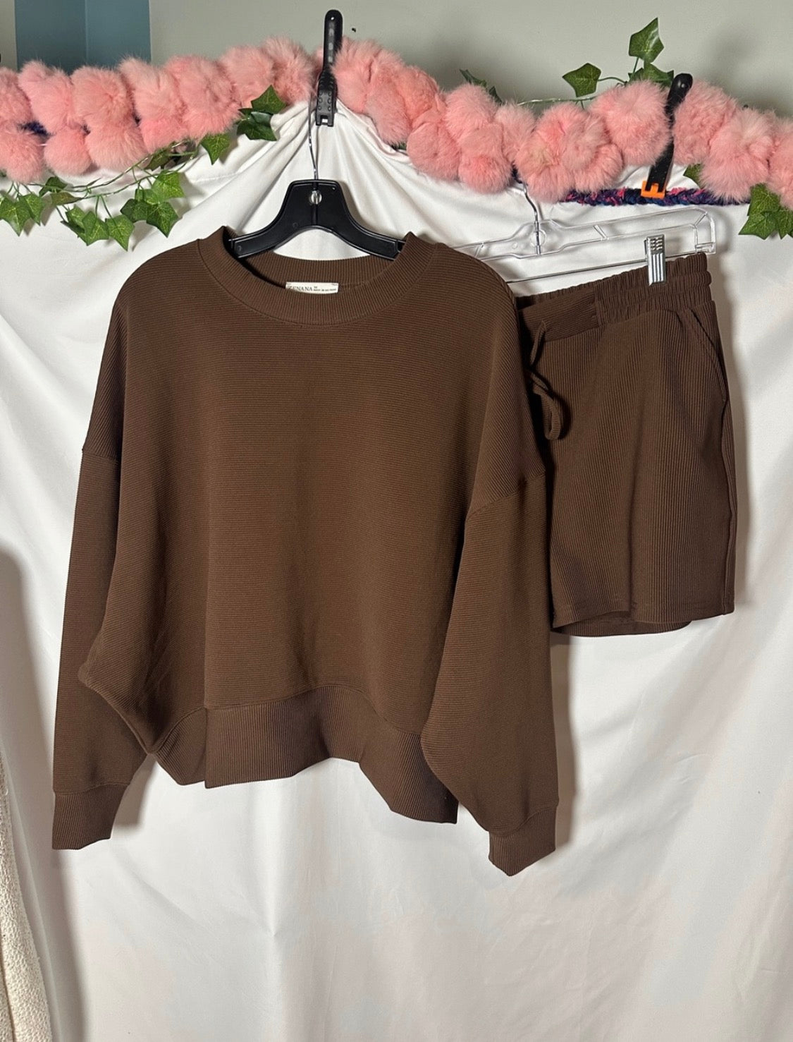 Zenana Ribbed Oversized Long Sleeve Top & Shorts Set