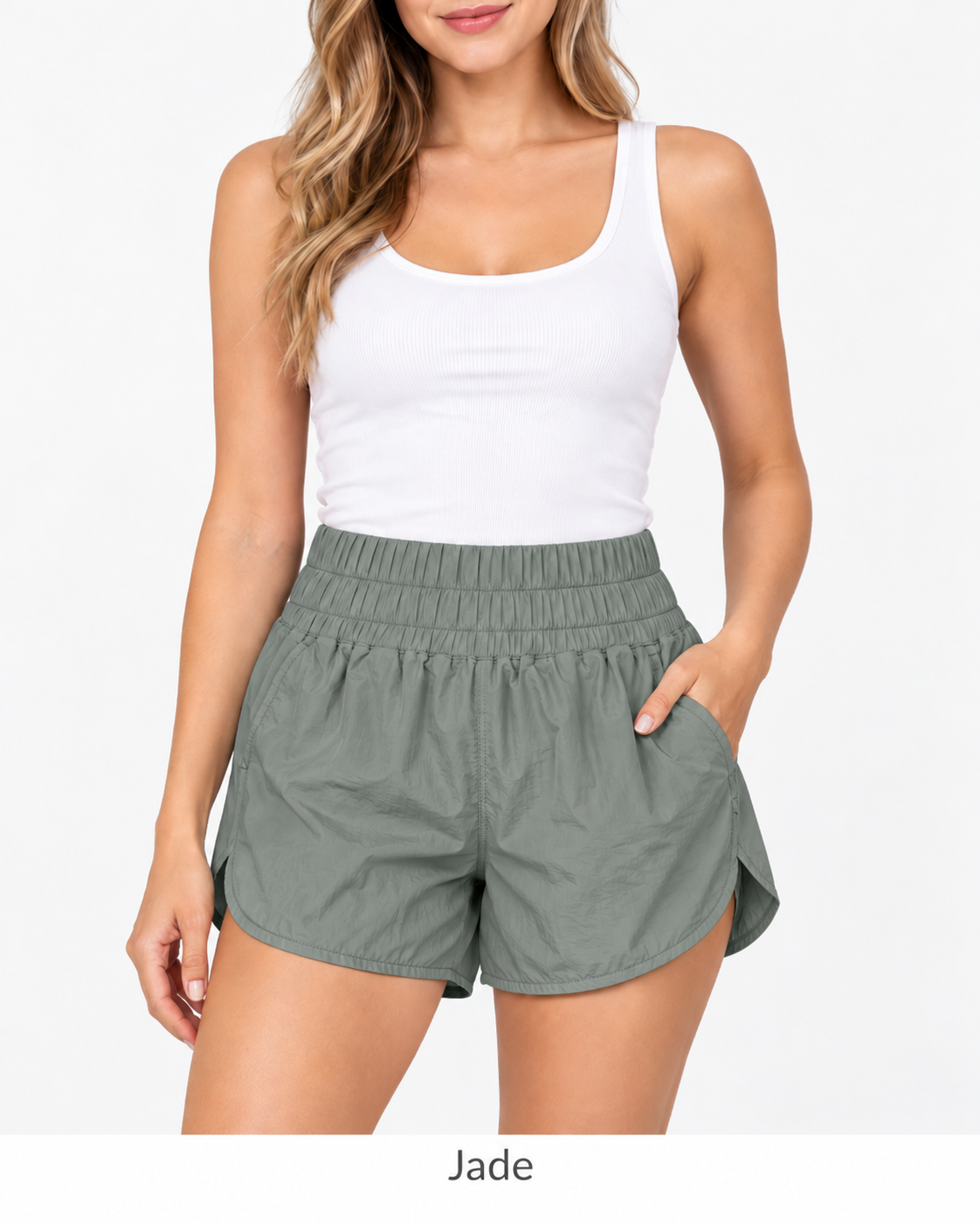 Zenana High Rise Windbreaker Shorts with Pockets