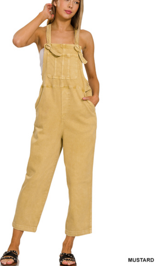 Washed knot strap relaxed fit overalls