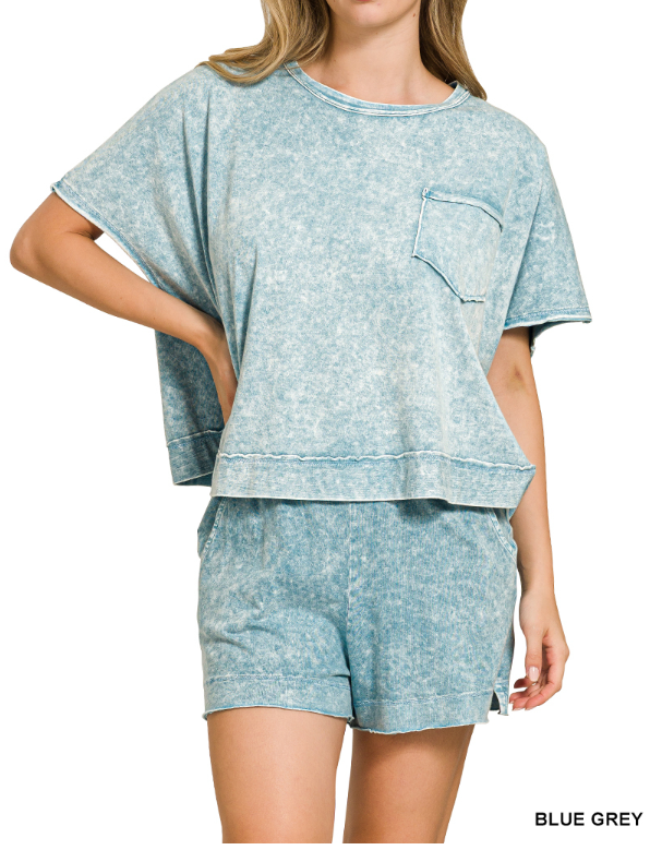 Zenana Halo Snow Washed Boxy Top & Shorts Set