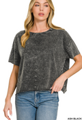 Zenana Washed Crinkle washed crew neck short sleeve crop box tee