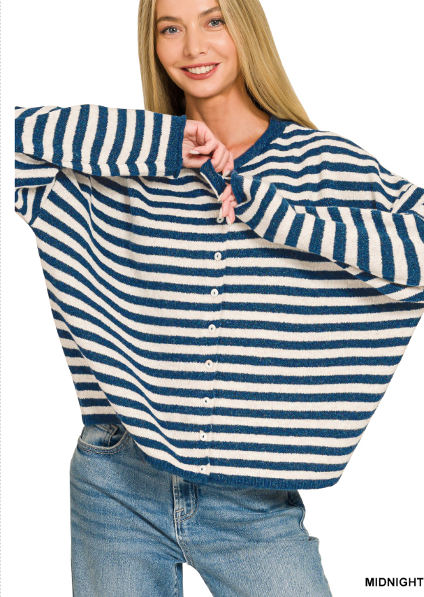 Zenana Striped Relaxed Long Sleeve Top