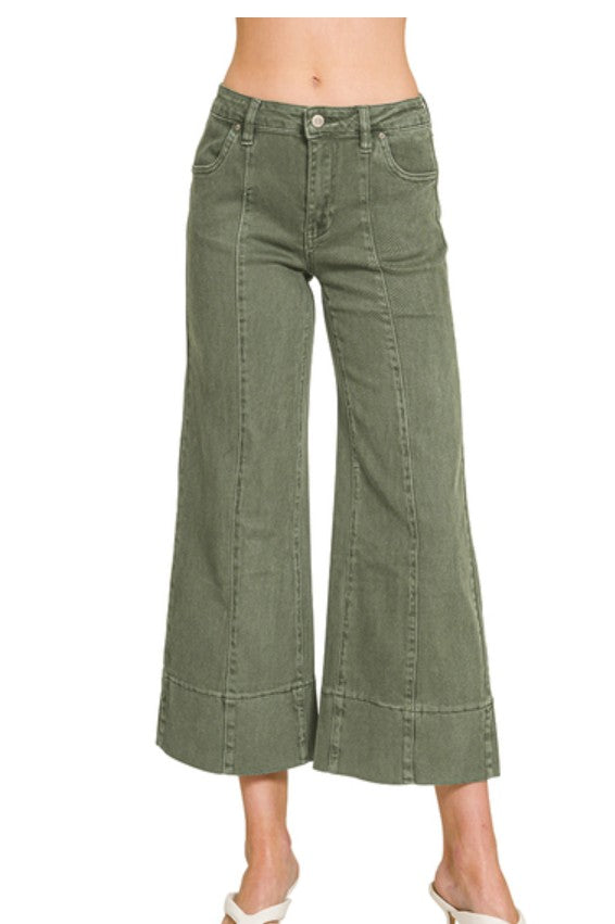 Zenana Washed Wide Leg Pocket Pants