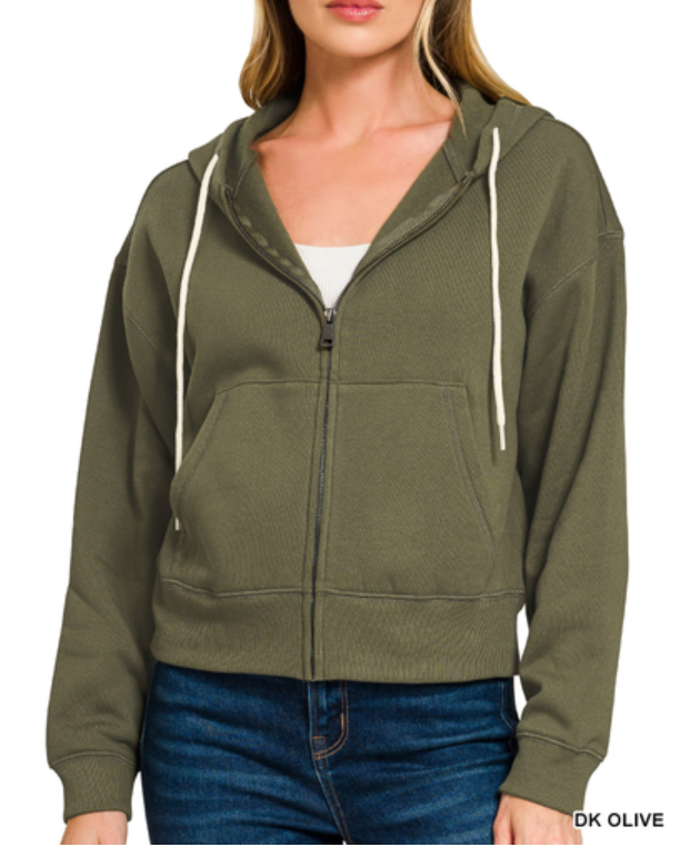Zenana Casual Zip Up Hooded Jacket