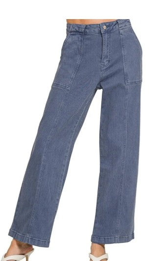 Zenana Washed Wide Leg Pocket Pants