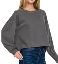 Zenana washed oversized cropped long-sleeve top
