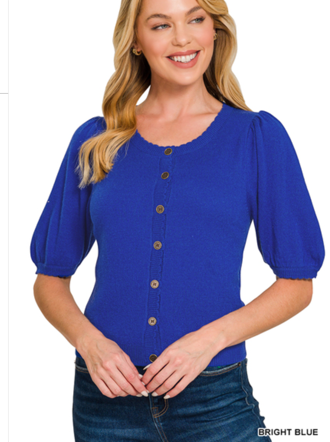 Puff sleeve wool sweater cardigan