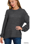 Exposed seam round neck sweater