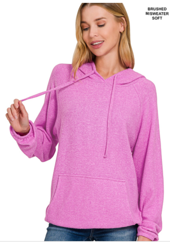 Brushed hacci melange hoodie sweater