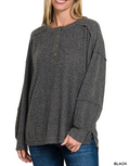 Zenana Ribbed Brushed Hacci Henley Sweater