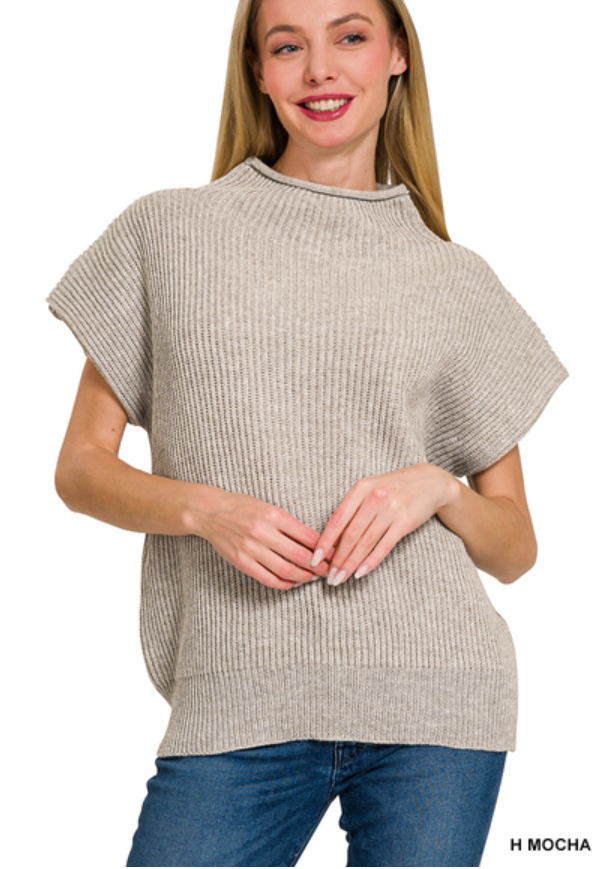 Zenana Mock Neck Short Sleeve Sweater