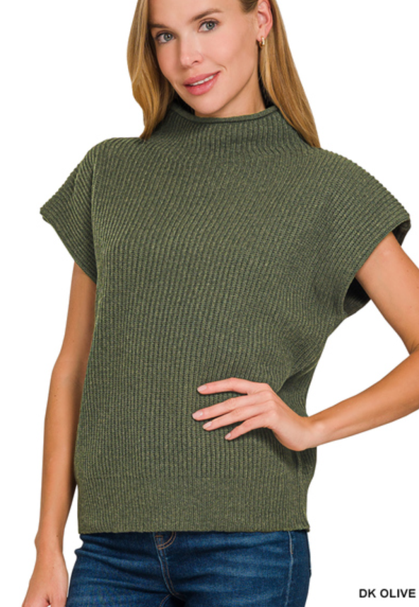 Zenana Mock Neck Short Sleeve Sweater