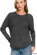 Washed scoop-neck long sleeve top