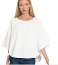Double knit exposed seam curved hem short sleeve top