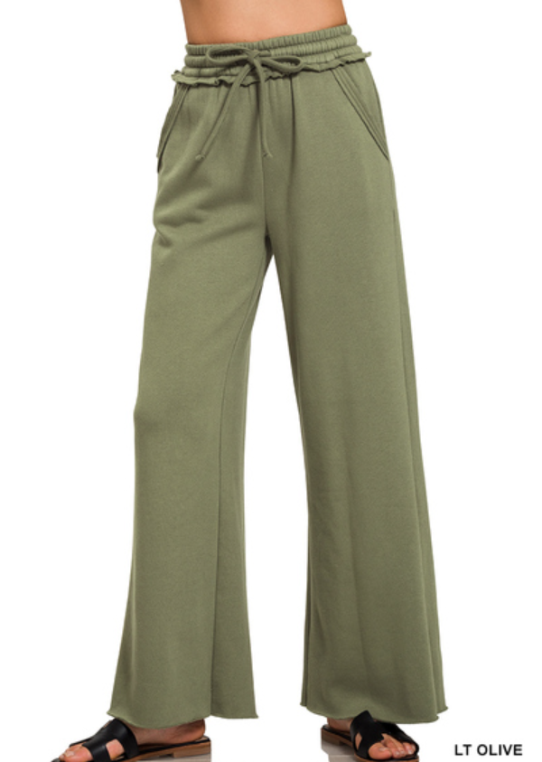 Zenana Fleece Exposed Seam Wide Leg Sweatpants