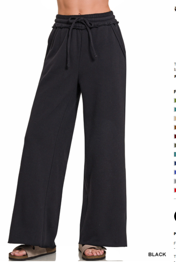 Zenana Fleece Exposed Seam Wide Leg Sweatpants