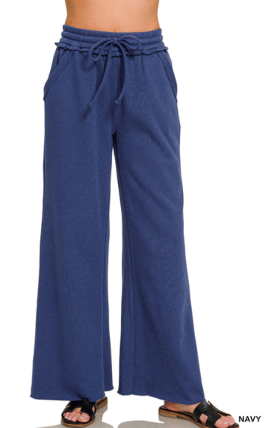 Zenana Fleece Exposed Seam Wide Leg Sweatpants
