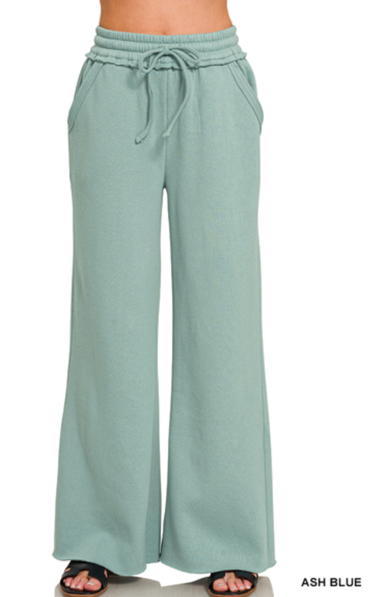 Zenana Fleece Exposed Seam Wide Leg Sweatpants