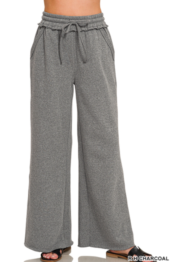 Zenana Fleece Exposed Seam Wide Leg Sweatpants