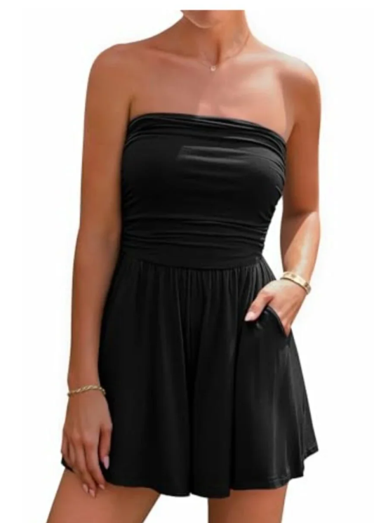 Zenana Double Layered Strapless Tube Top Romper