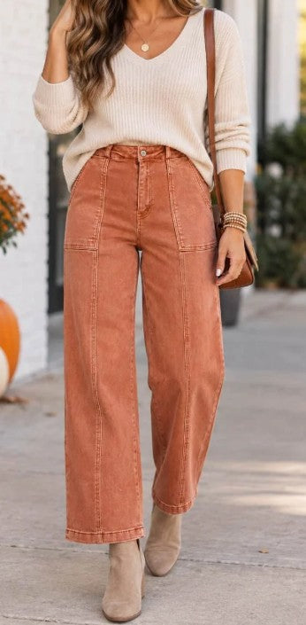 Zenana Washed Wide Leg Pocket Pants