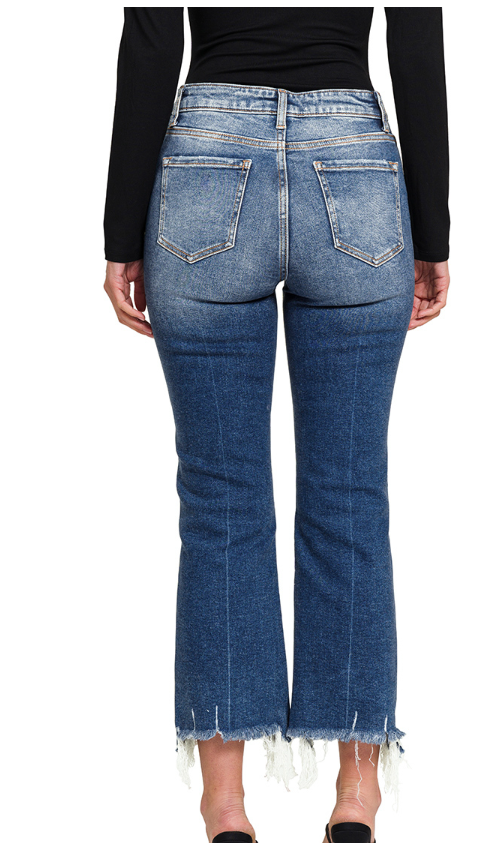 Zenana Dark Wash Cropped Raw Hem Jeans