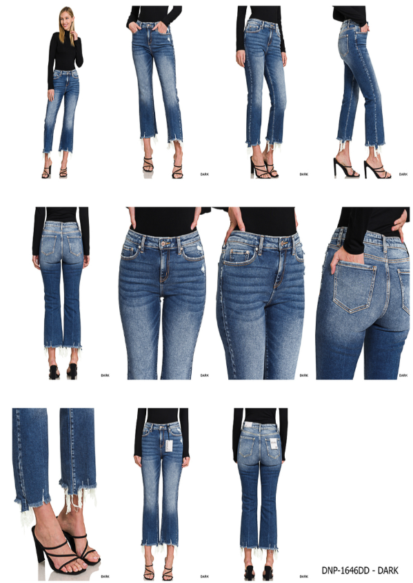 Zenana Dark Wash Cropped Raw Hem Jeans