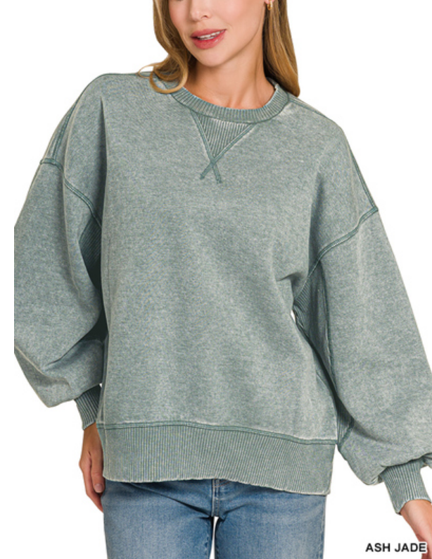 Acid wash fleece oversized pullover