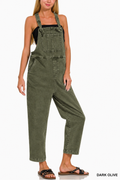 Washed knot strap relaxed fit overalls