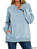 Acid wash fleece hi-low hem pullover