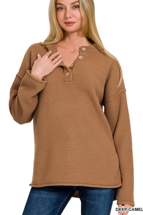 4 buttons henley neckline basic sweater