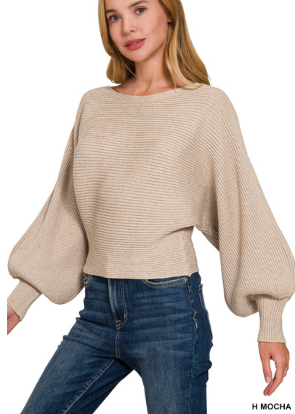 Boat neck balloon sleeve sweater