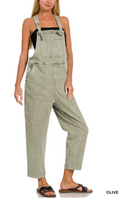Washed knot strap relaxed fit overalls