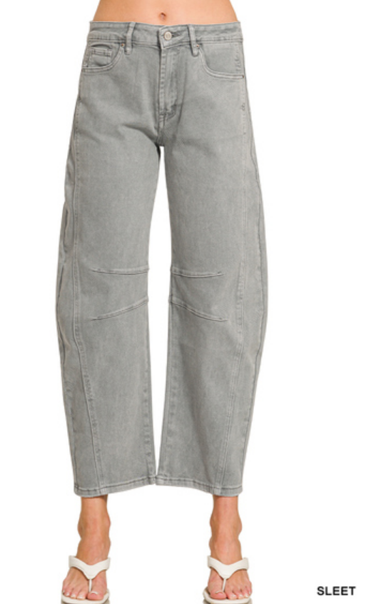 Barrel-leg color denim pants