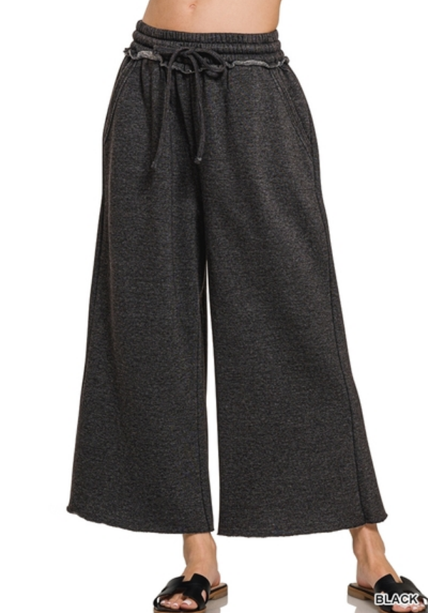 Acid wash fleece palazzo sweatpants with pockets